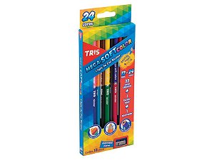 Lápis de Cor Bicolor Mega Soft Color 12 lápis = 24 cores TRIS