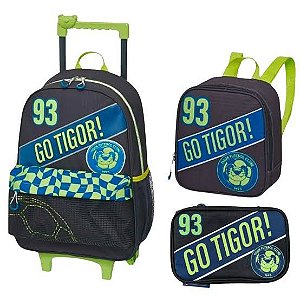 Mochila Tigor C/rodinhas Lancheira Estojo box