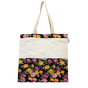 Bolsa Ecobag de Juta e Chita - Estampa Flores