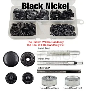 Kit botão  colchete com aplicador 25 conjuntos Black