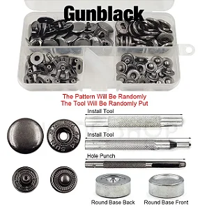 Kit botão  colchete com aplicador 25 conjuntos GunBlack