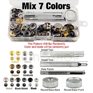 Kit botão  colchete com aplicador 25 conjuntos mix color