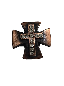 Aplique rebite A5 Cruz strass 3cm cobre velho