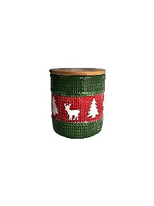 Pote de Porcelana com Tampa em Bambu Verde e Vermelho Natal - 12cm