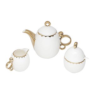 Conjunto Bule P/ Chá E Café Fancy De Porcelana Wolff 3 Pçs