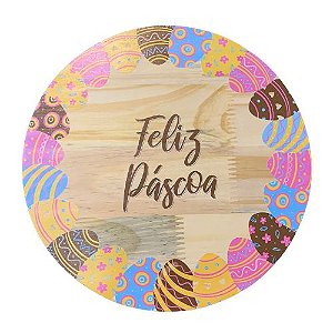 Tábua Madeira Pinus Redonda Feliz Páscoa Ovos - Grande