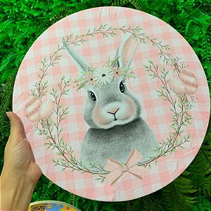 Capa para Sousplat Coelho da Páscoa - Xadrez Rosa
