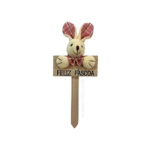 Placa Coelho Feliz Páscoa 16cm - Rosa