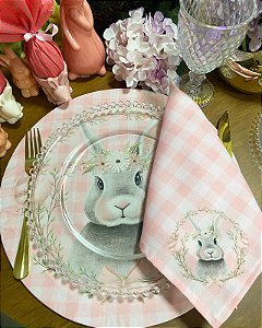 Guardanapo Coelho da Páscoa - Xadrez Rosa