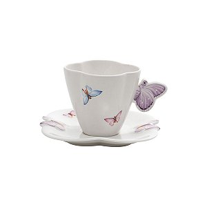 Jogo para Chá Porcelana 3 peças Butterfly Rosa 28744 Bon Gourmet