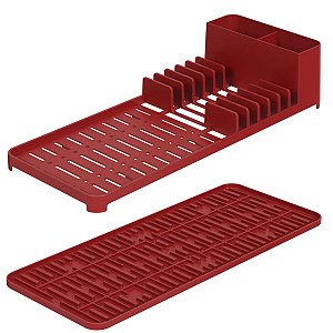 Escorredor de Louças com Tapete Slim Single Vermelho