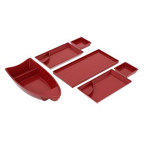 Kit Sushi 6 Peças Barco Pratos e Travessa Uno Coza - Vermelho