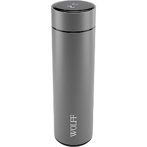 Garrafa Térmica De Aço Inox Com Termômetro Digital Led 500ml - Cinza