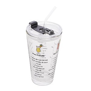 Copo Drink De Vidro Borossilicato Com Canudo De Vidro 450ml