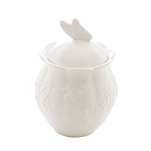 Açucareiro de Porcelana com Tampa Butterfly Flower Branco