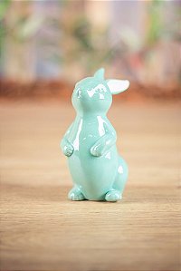 Coelho de Páscoa Decorativo de Porcelana Perolado Verde 16cm
