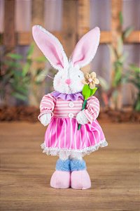 Coelha Da Páscoa Pelúcia Branco em Pé Colorida 54cm