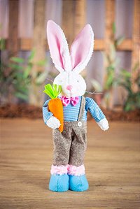 Coelho Da Páscoa Pelúcia Branco em Pé Colorido 54cm