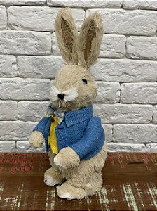 Coelho Da Páscoa de Palha em Pé Paletó Azul 37cm