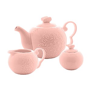 Conjunto De 3 Peças Em Porcelana Para Chá Butterfly Rosa