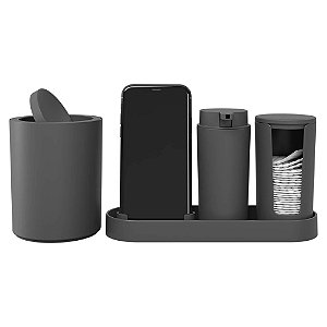 Conjunto para Banheiro 4 Peças Serene Cinza Chumbo