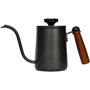 Chaleira GooseNeck 600ml Bico Ganso Termômetro Cabo Madeira