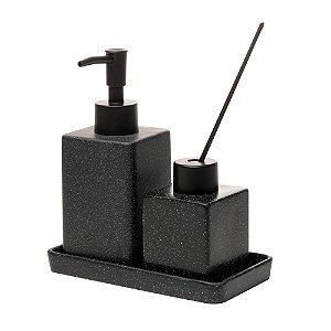 Kit Bancada Banheiro 3 Peças Cerâmica Granilite Quadratto
