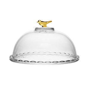 Queijeira Bird Golden 20cm Com Tampa Cristal Grosso De Mesa