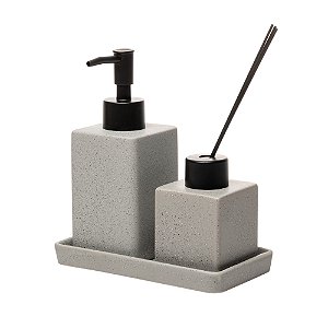 Kit Banheiro Cerâmica 3 Peças Granilite Quadratto Dispenser