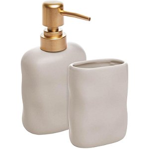 Kit Banheiro Dispenser Porta Escova Em Ceramica Organic