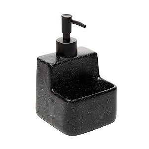 Dispenser Porta Sabão E Suporte Esponja 430ml Cerâmica Pia Preto