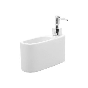 Porta Detergente Dispenser Em Cerâmica Espaço De Esponja Branco