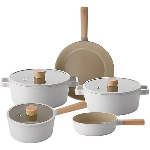 Conjunto Jogo 5 Panelas Alumínio Indução Fika Tampa De Vidro