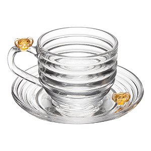 Xícara Com Pires Little Bee 200ml Cristal Grosso Abelha Chá