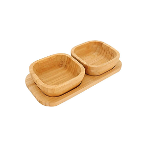 Jogo De Petisqueira Com 3 Peças E Base Em Bambu