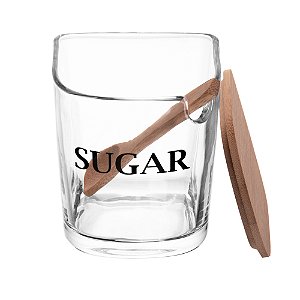 Açucareiro Vidro E Tampa Bambu Colher 11x9cm Basic Clássico