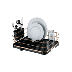 Escorredor De Louças Pratos Copos Com Calha Preto Com Cobre