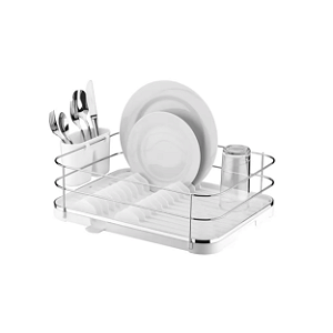 Escorredor de Louças 11 Pratos com Calha e Porta Talheres Branco Cromado