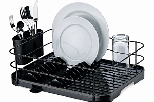 Escorredor de Louças 11 Pratos com Calha e Porta Talheres Preto Ônix