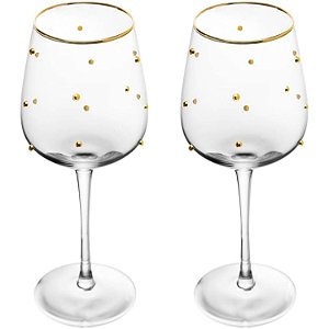 Jogo 2 Taças Vinha Balls Fio Dourado Bolinha 350ml Vidro