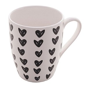 Caneca de Porcelana Cute Hearts Coração Preto 350ml