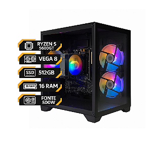 PC Gamer Ryzen 5 5600GT | Vega 7 Integrada | 16 GB RAM | SSD 512 GB | Fonte 500 W | Gabinete Black