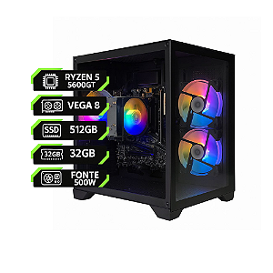 PC Gamer Ryzen 5 5600GT | Vega 7 Integrada | 32 GB RAM | SSD 512 GB | Fonte 500 W | Gabinete Black