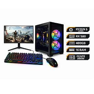 PC Gamer Completo Ryzen 5 4500 | RX 580 8GB | 16GB RAM | SSD 480GB | Monitor 19” | Fonte 500W