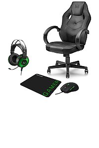 Combo Gamer - Cadeira com Função Basculante 15°, Headset Raiko USB 7.1 3D LED e Mouse 3200DPI 6 Botões