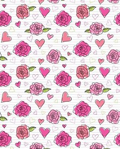 Papel de parede floral com rosas e corações