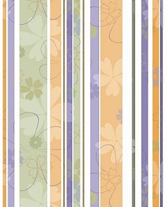 Papel de Parede estilo Listrado Verde, Laranja e Roxo