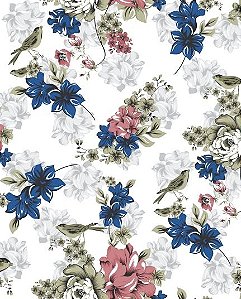 Papel de parede Floral com Flores Azuis em destaque