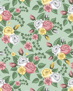 Papel de parede Floral com fundo Verde