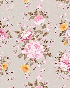 Papel de parede Floral com flores Rosa e fundo Marrom